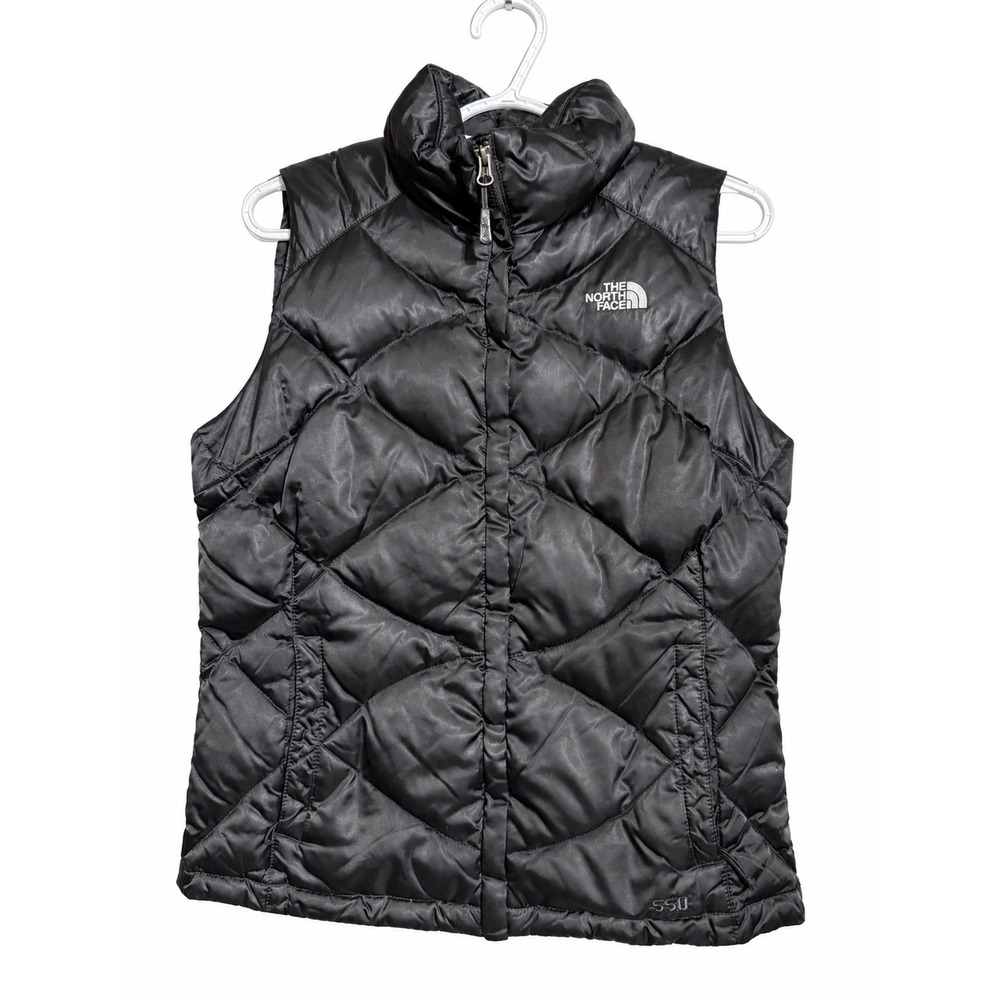 The North Face Women Black 550 Down Puffer Vest Diamond Quilted Full Zip Medium